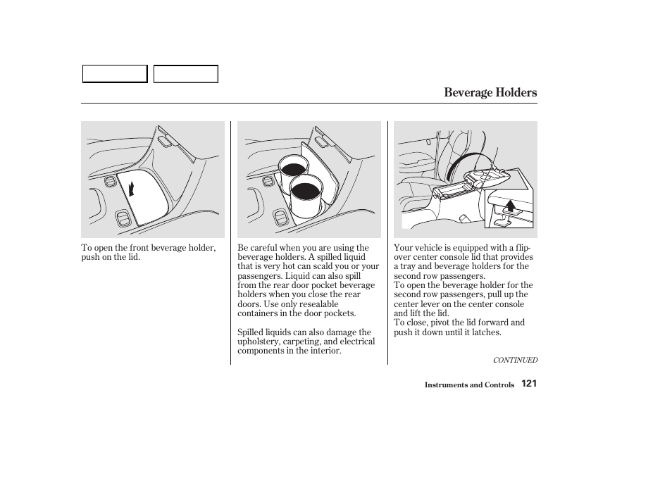 Beverage holders | Acura 2003 MDX - Owner's Manual User Manual | Page 125 / 420