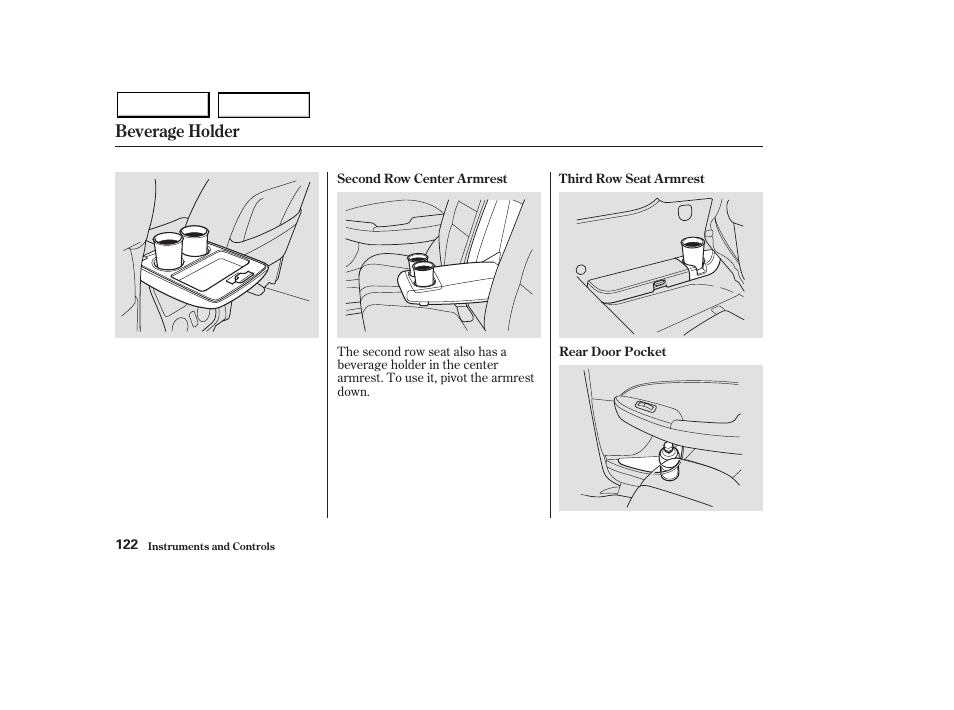Beverage holder | Acura 2003 MDX - Owner's Manual User Manual | Page 126 / 420