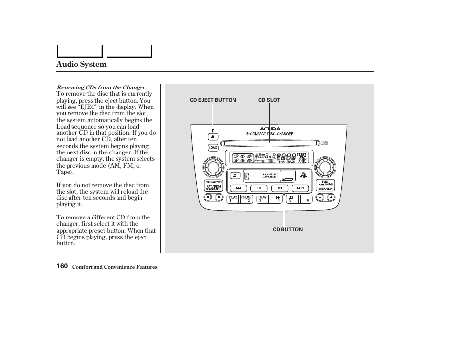 Audio system | Acura 2003 MDX - Owner's Manual User Manual | Page 164 / 420
