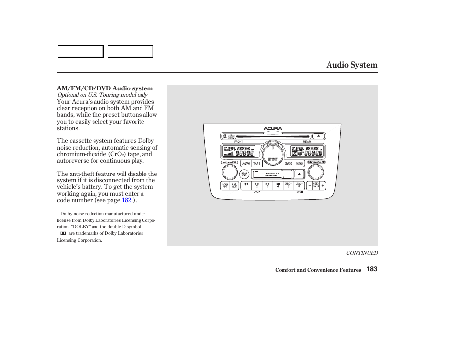 Audio system | Acura 2003 MDX - Owner's Manual User Manual | Page 187 / 420