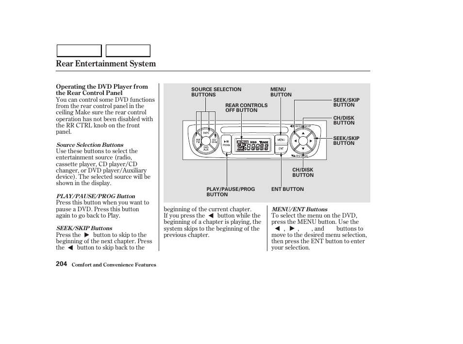 Rear entertainment system | Acura 2003 MDX - Owner's Manual User Manual | Page 208 / 420