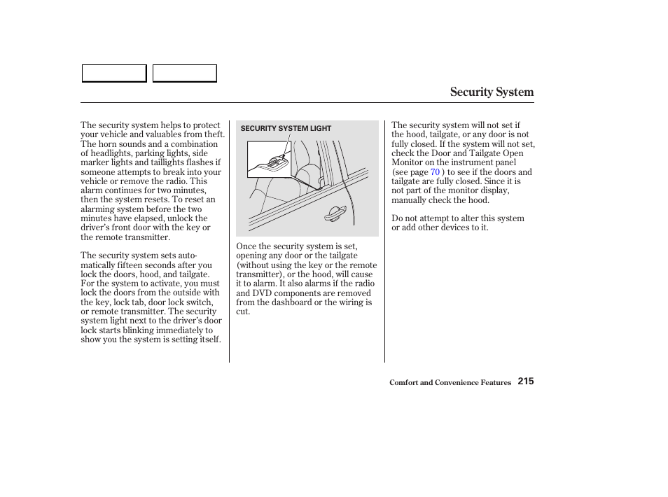 Security system | Acura 2003 MDX - Owner's Manual User Manual | Page 219 / 420
