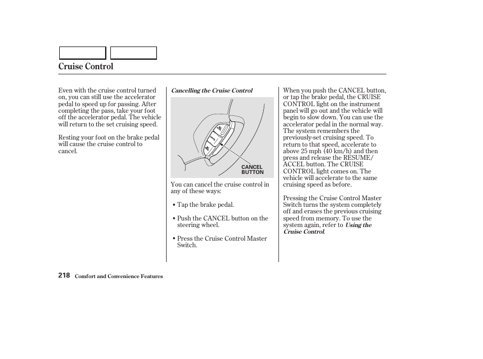 Cruise control | Acura 2003 MDX - Owner's Manual User Manual | Page 222 / 420