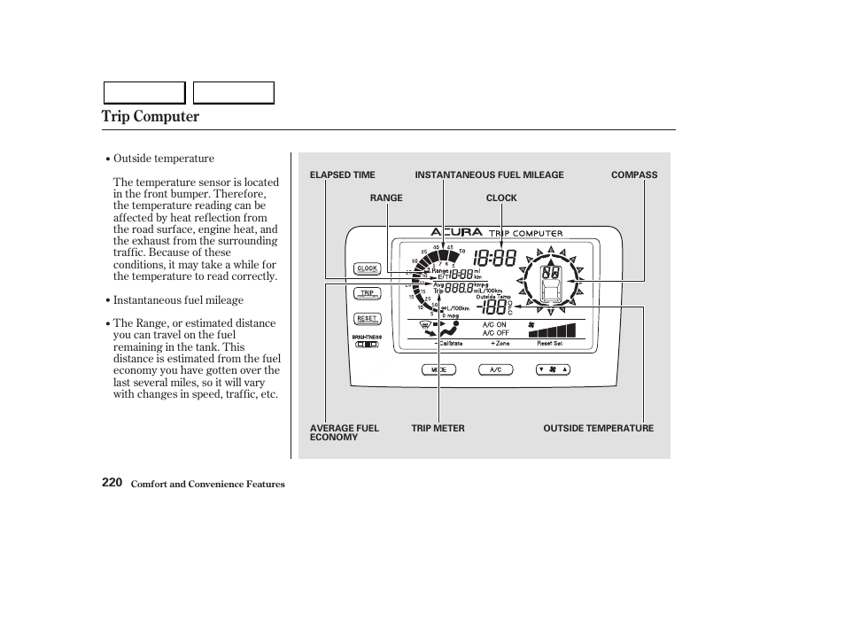 Trip computer | Acura 2003 MDX - Owner's Manual User Manual | Page 224 / 420