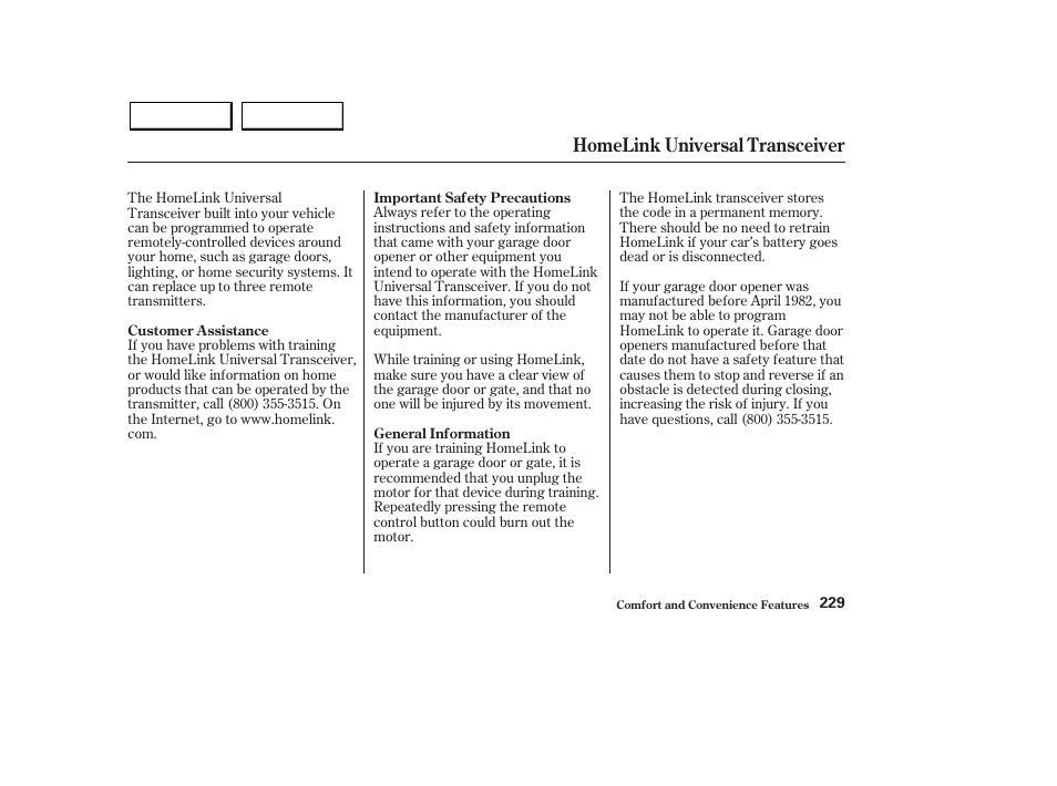 Homelink universal transceiver | Acura 2003 MDX - Owner's Manual User Manual | Page 233 / 420