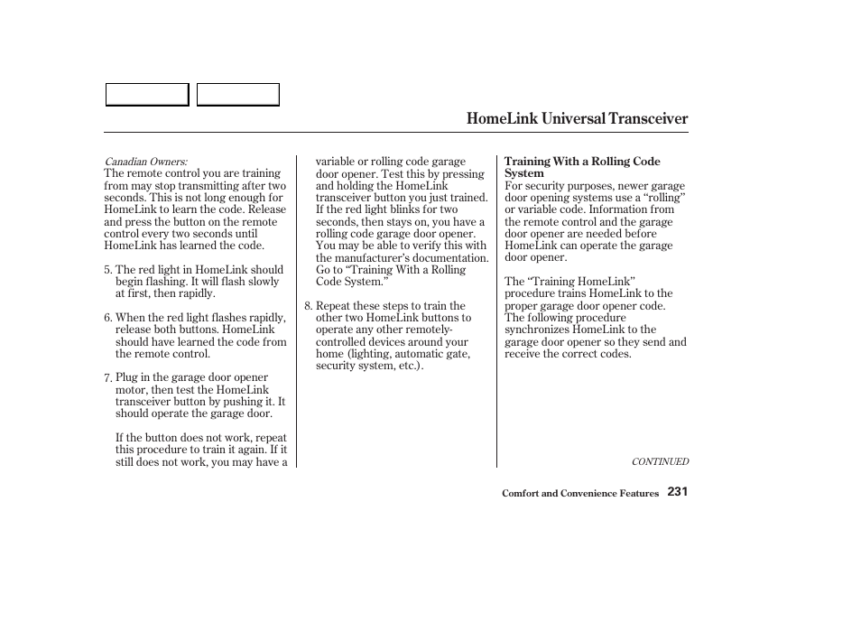 Homelink universal transceiver | Acura 2003 MDX - Owner's Manual User Manual | Page 235 / 420