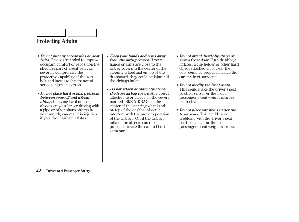 Protecting adults | Acura 2003 MDX - Owner's Manual User Manual | Page 24 / 420