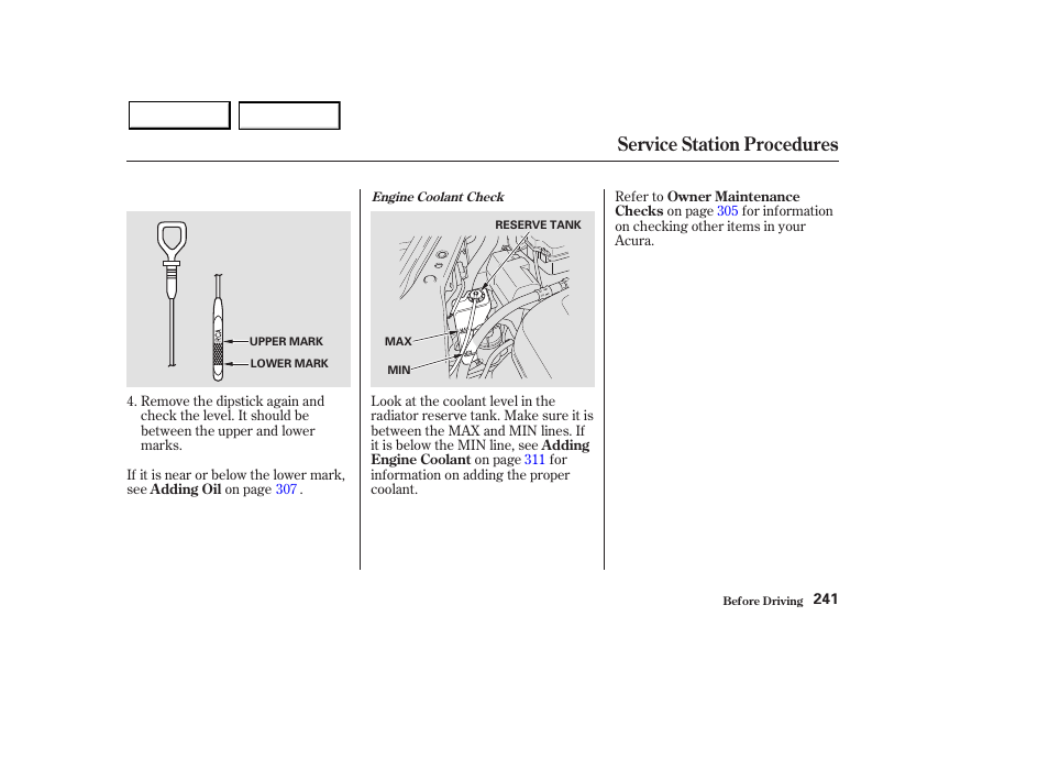 Service station procedures | Acura 2003 MDX - Owner's Manual User Manual | Page 245 / 420