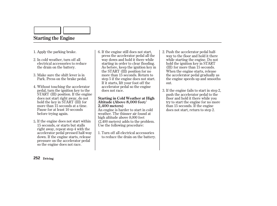 Starting the engine | Acura 2003 MDX - Owner's Manual User Manual | Page 256 / 420