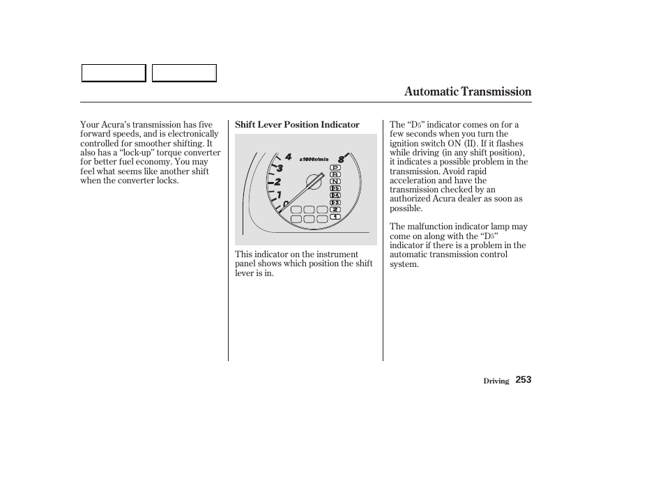 Automatic transmission | Acura 2003 MDX - Owner's Manual User Manual | Page 257 / 420
