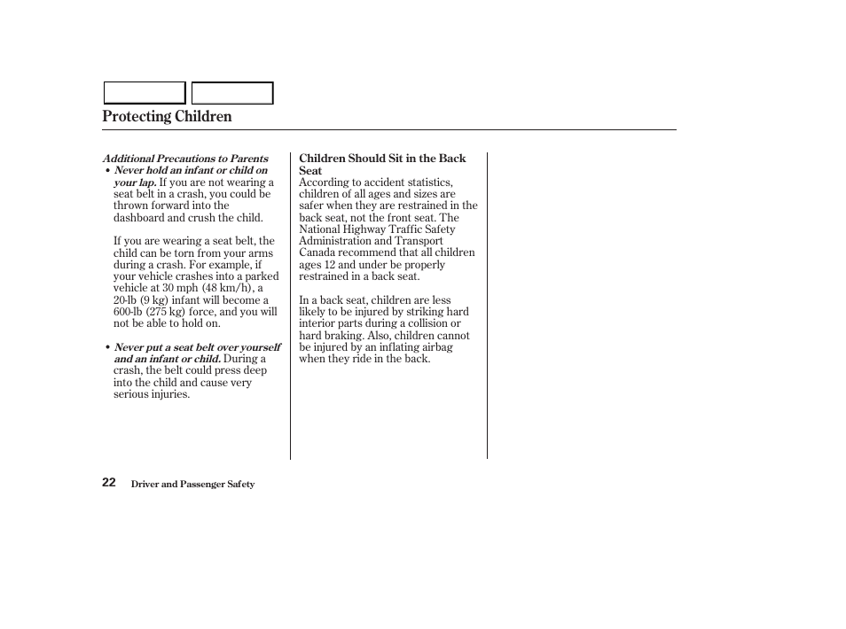 Protecting children | Acura 2003 MDX - Owner's Manual User Manual | Page 26 / 420