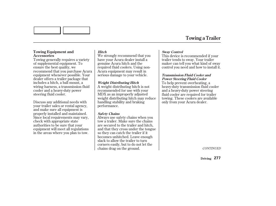 Towing a trailer | Acura 2003 MDX - Owner's Manual User Manual | Page 281 / 420
