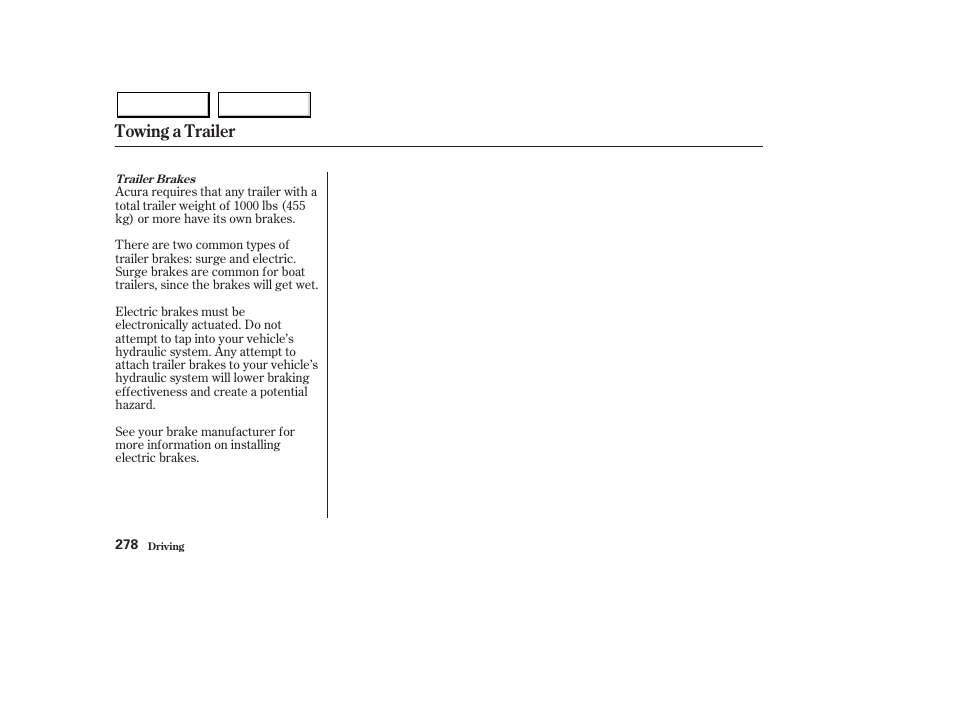 Towing a trailer | Acura 2003 MDX - Owner's Manual User Manual | Page 282 / 420