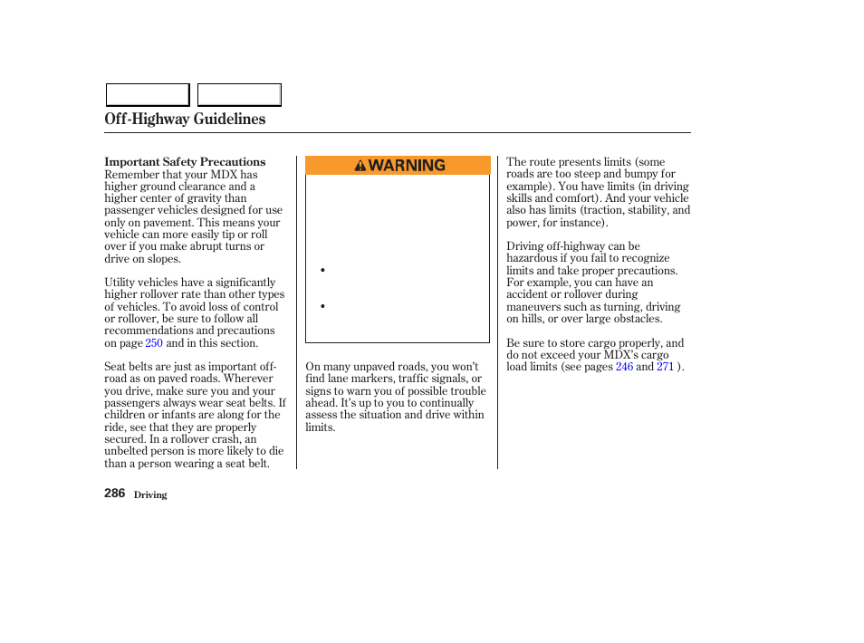 Off-highway guidelines | Acura 2003 MDX - Owner's Manual User Manual | Page 290 / 420