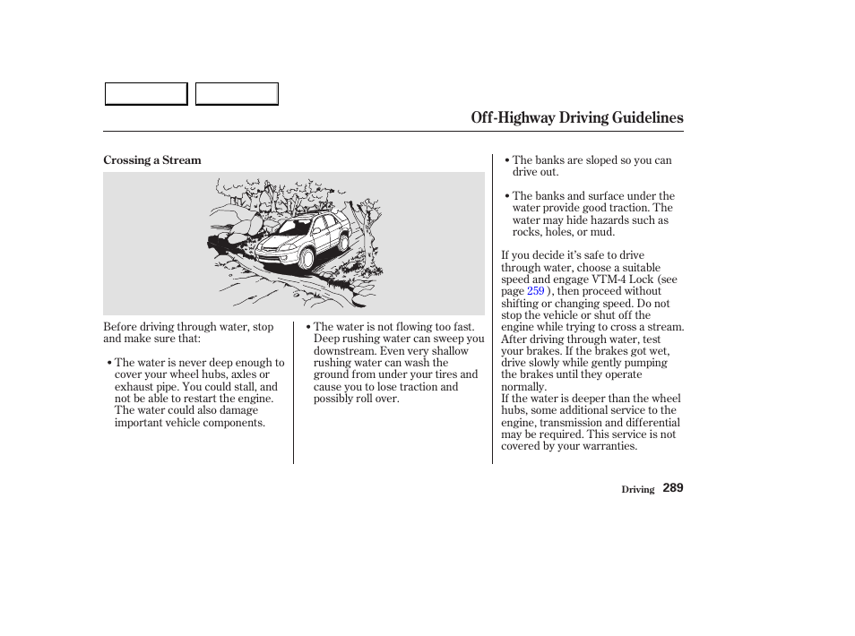 Off-highway driving guidelines | Acura 2003 MDX - Owner's Manual User Manual | Page 293 / 420