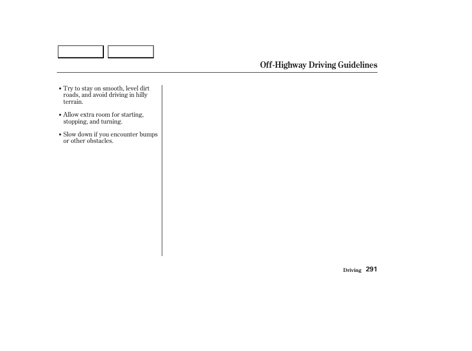 Off-highway driving guidelines | Acura 2003 MDX - Owner's Manual User Manual | Page 295 / 420