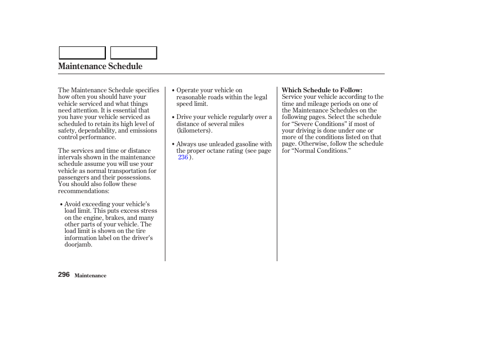 Maintenance schedule | Acura 2003 MDX - Owner's Manual User Manual | Page 300 / 420