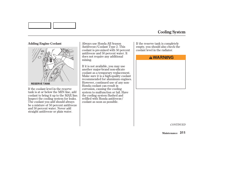 Cooling system | Acura 2003 MDX - Owner's Manual User Manual | Page 315 / 420
