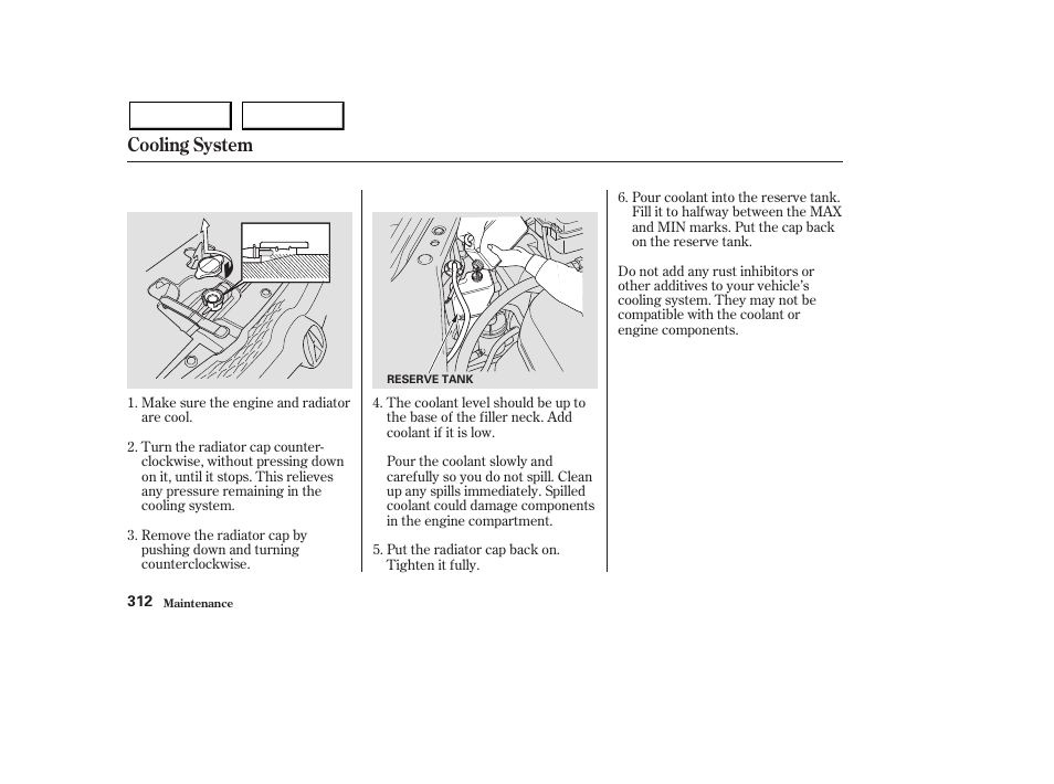 Cooling system | Acura 2003 MDX - Owner's Manual User Manual | Page 316 / 420