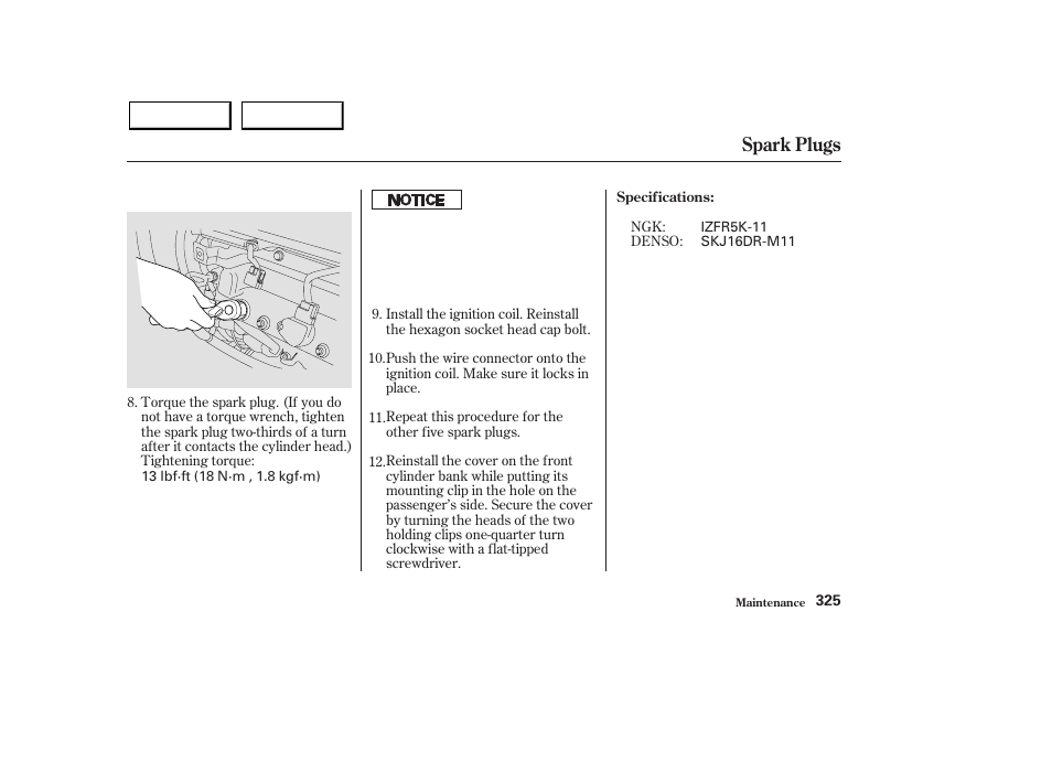 Spark plugs | Acura 2003 MDX - Owner's Manual User Manual | Page 329 / 420