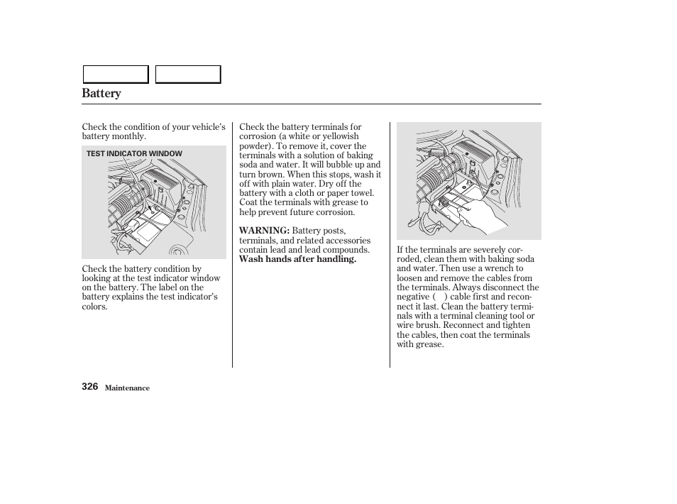 Battery | Acura 2003 MDX - Owner's Manual User Manual | Page 330 / 420