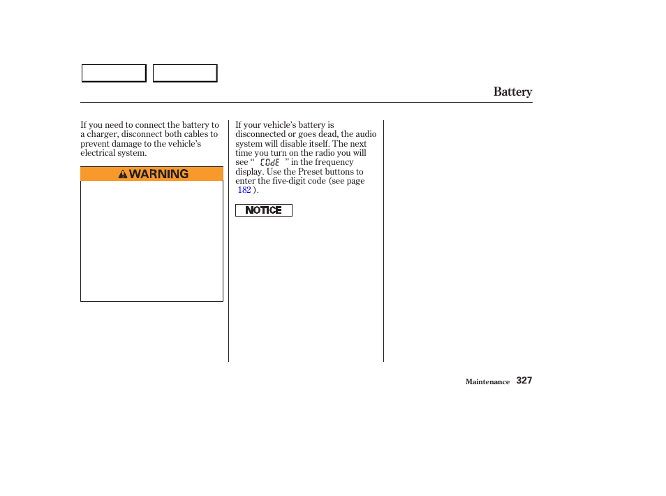Battery | Acura 2003 MDX - Owner's Manual User Manual | Page 331 / 420