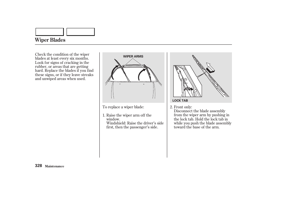 Wiper blades | Acura 2003 MDX - Owner's Manual User Manual | Page 332 / 420