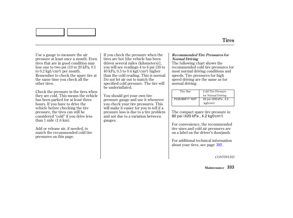 Tires | Acura 2003 MDX - Owner's Manual User Manual | Page 337 / 420