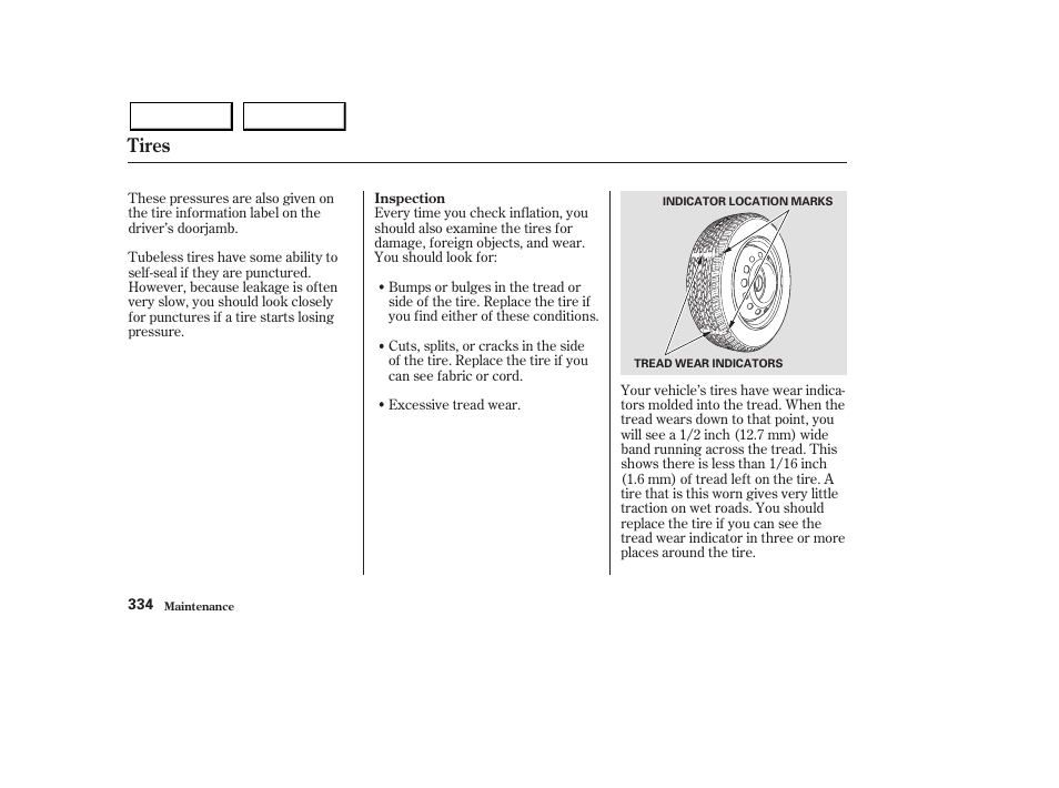 Tires | Acura 2003 MDX - Owner's Manual User Manual | Page 338 / 420