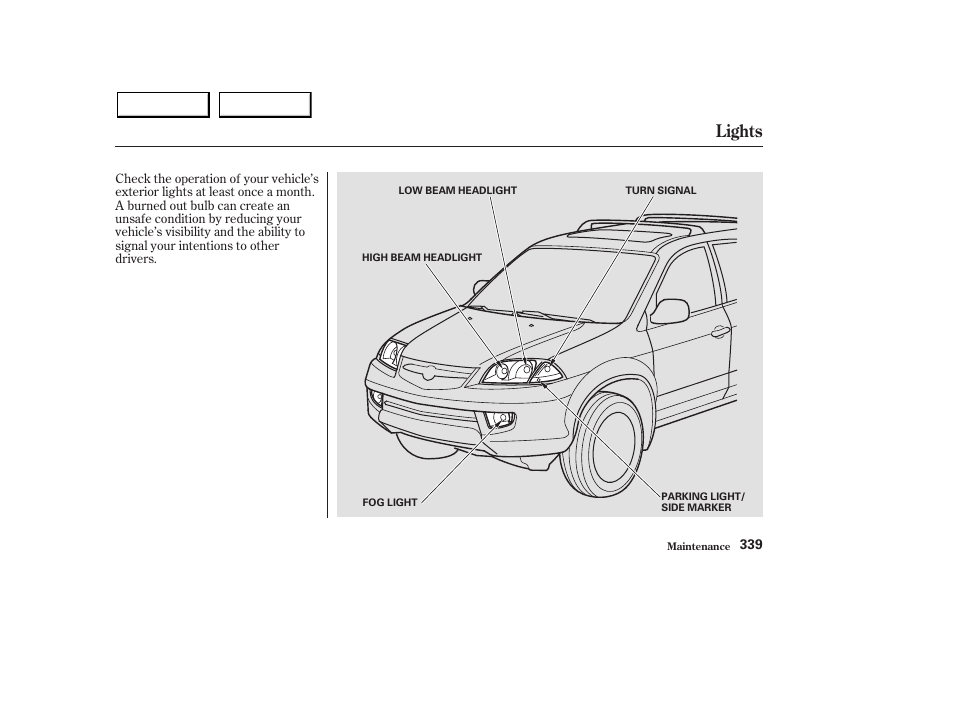 Lights | Acura 2003 MDX - Owner's Manual User Manual | Page 343 / 420