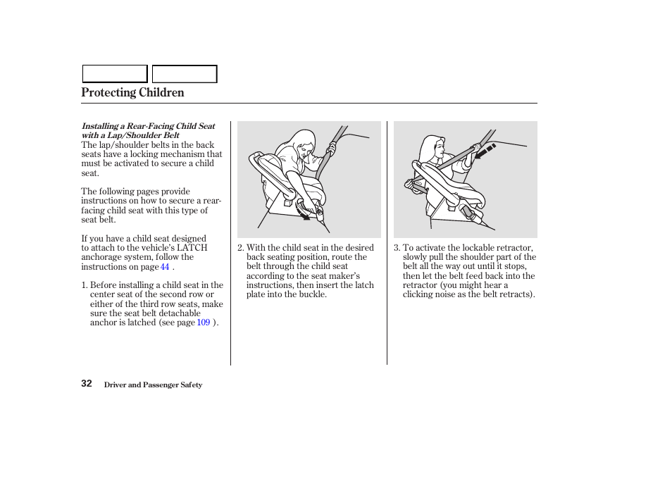 Protecting children | Acura 2003 MDX - Owner's Manual User Manual | Page 36 / 420