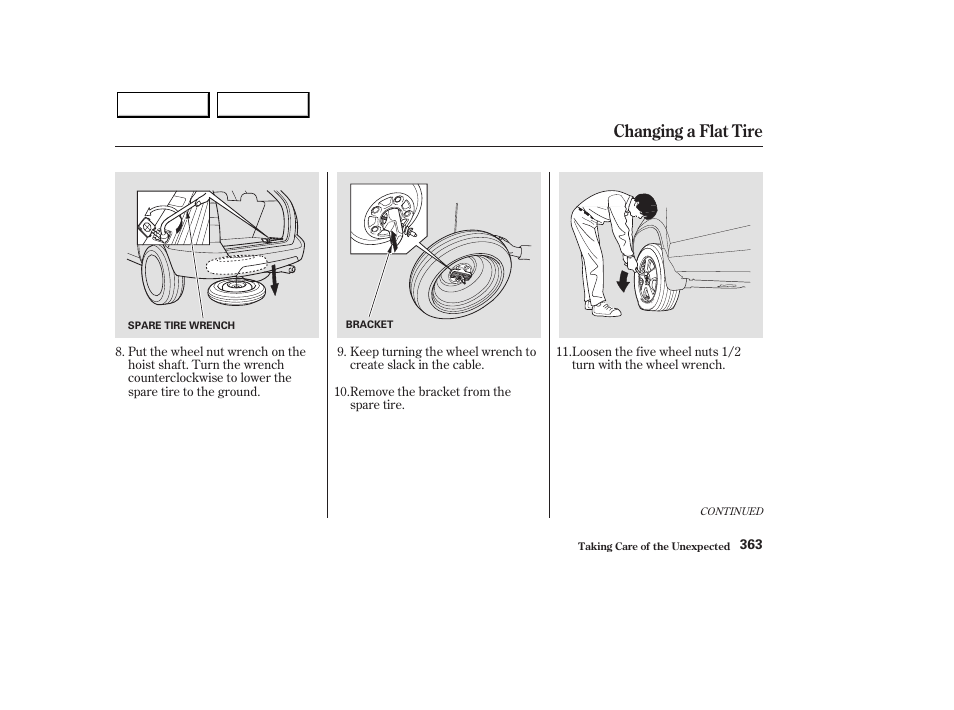Changing a flat tire | Acura 2003 MDX - Owner's Manual User Manual | Page 367 / 420