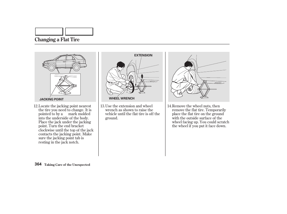 Changing a flat tire | Acura 2003 MDX - Owner's Manual User Manual | Page 368 / 420