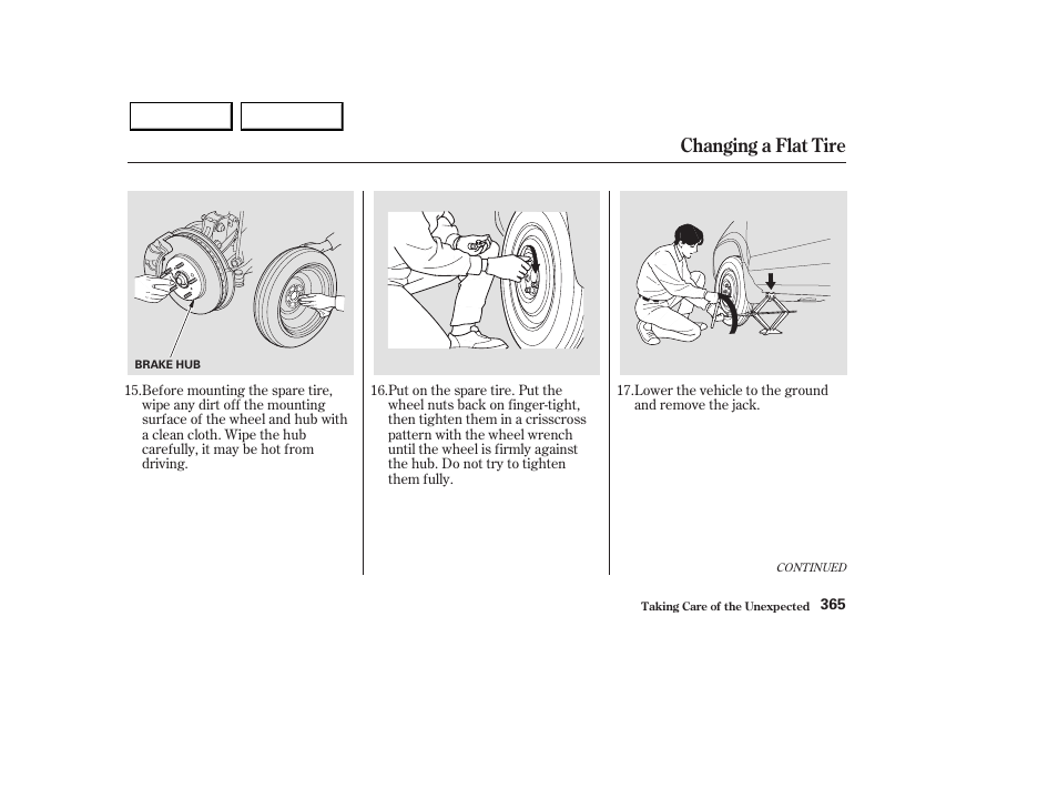 Changing a flat tire | Acura 2003 MDX - Owner's Manual User Manual | Page 369 / 420