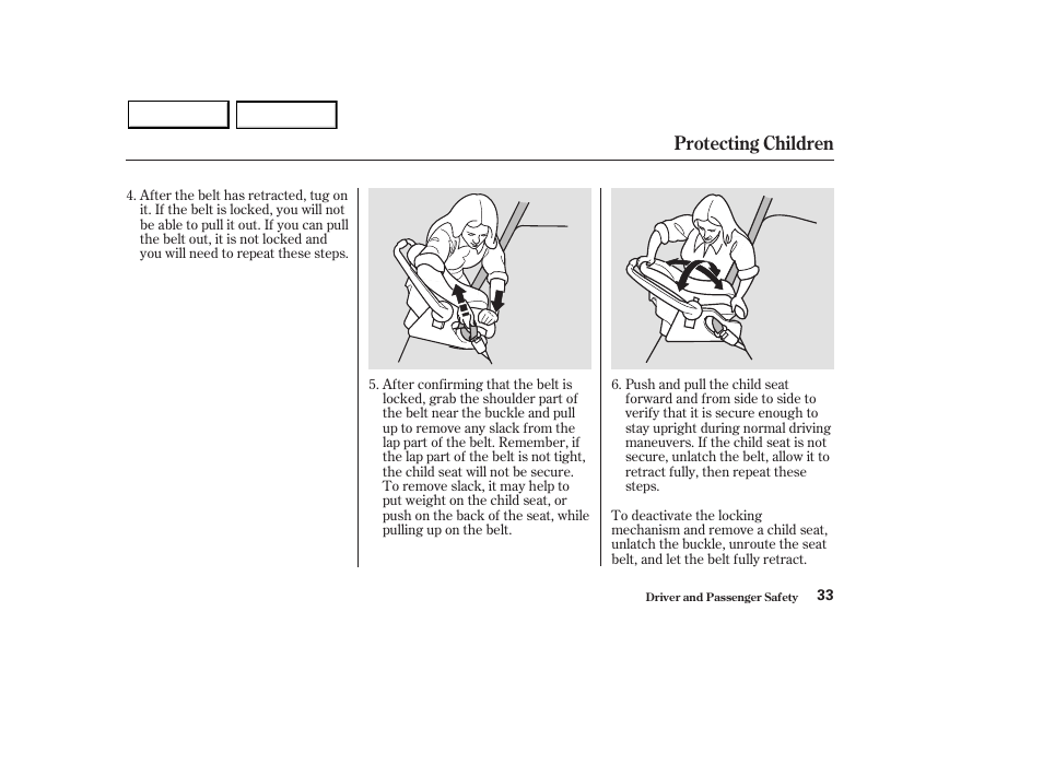 Protecting children | Acura 2003 MDX - Owner's Manual User Manual | Page 37 / 420