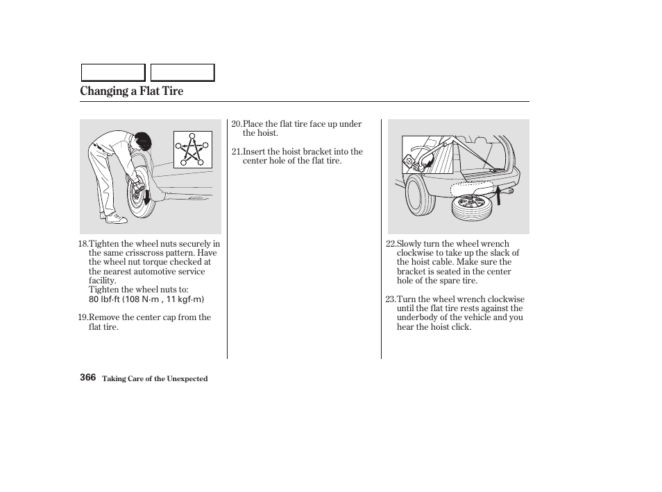 Changing a flat tire | Acura 2003 MDX - Owner's Manual User Manual | Page 370 / 420