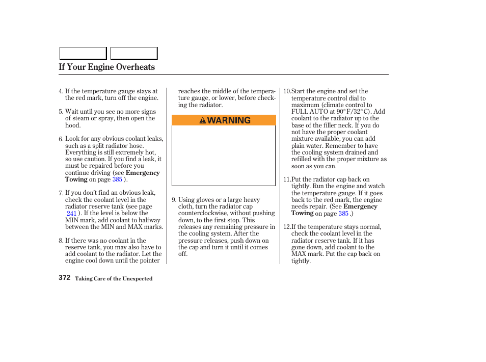 If your engine overheats | Acura 2003 MDX - Owner's Manual User Manual | Page 376 / 420