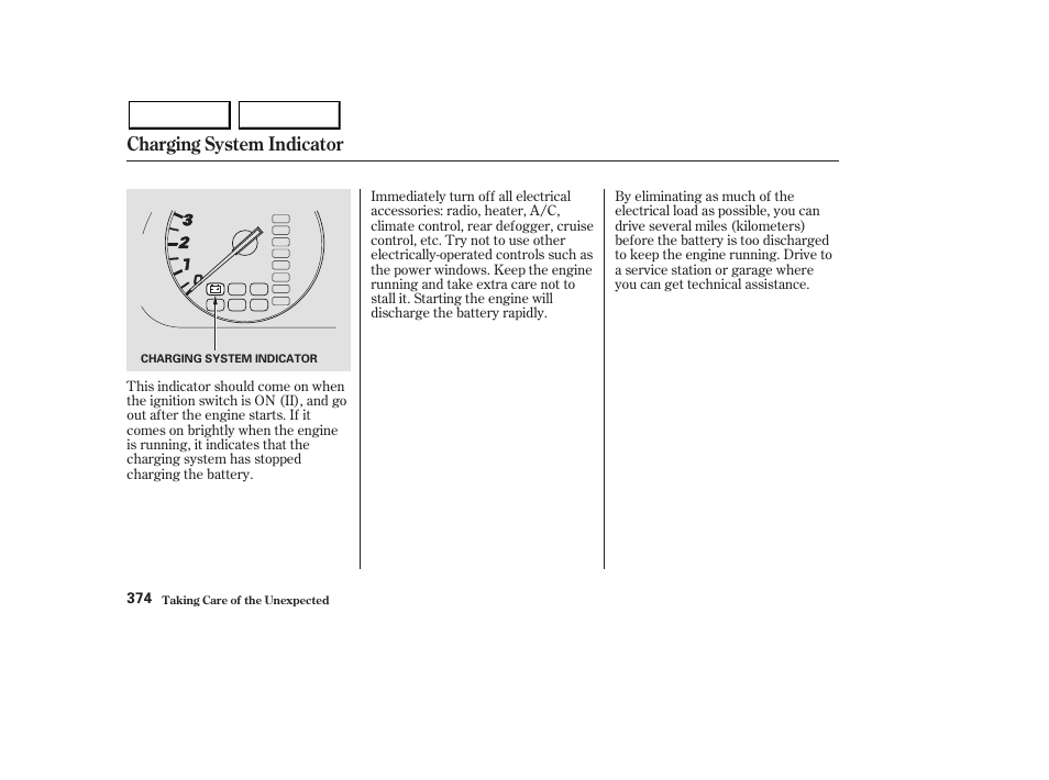 Charging system indicator | Acura 2003 MDX - Owner's Manual User Manual | Page 378 / 420