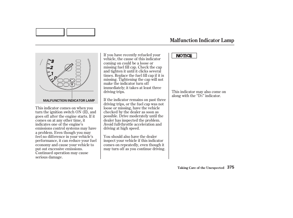 Malfunction indicator lamp | Acura 2003 MDX - Owner's Manual User Manual | Page 379 / 420