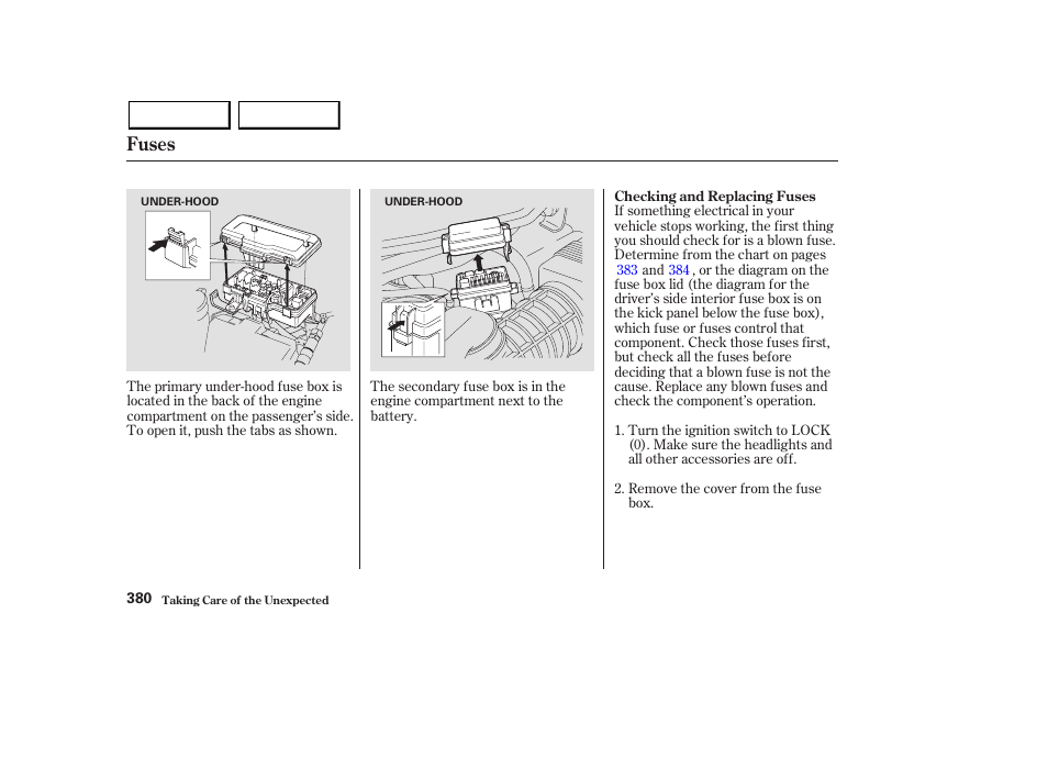 Fuses | Acura 2003 MDX - Owner's Manual User Manual | Page 384 / 420