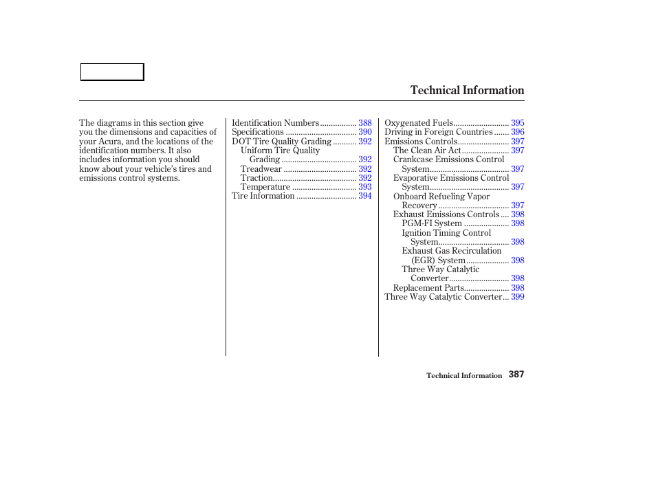 Technical information | Acura 2003 MDX - Owner's Manual User Manual | Page 391 / 420