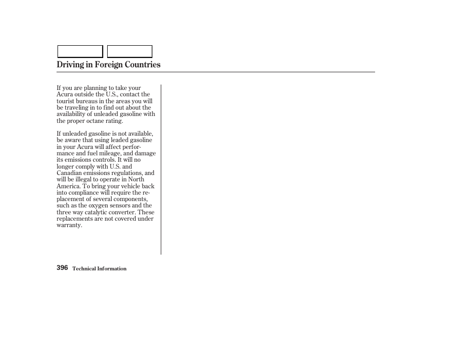 Driving in foreign countries | Acura 2003 MDX - Owner's Manual User Manual | Page 400 / 420