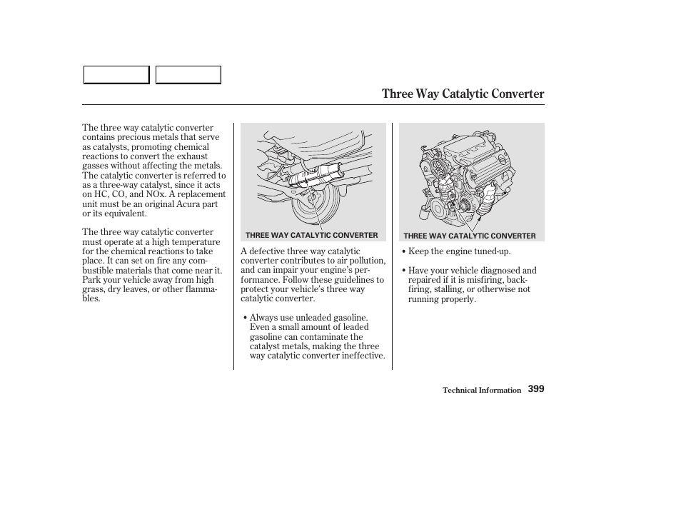 Three way catalytic converter | Acura 2003 MDX - Owner's Manual User Manual | Page 403 / 420