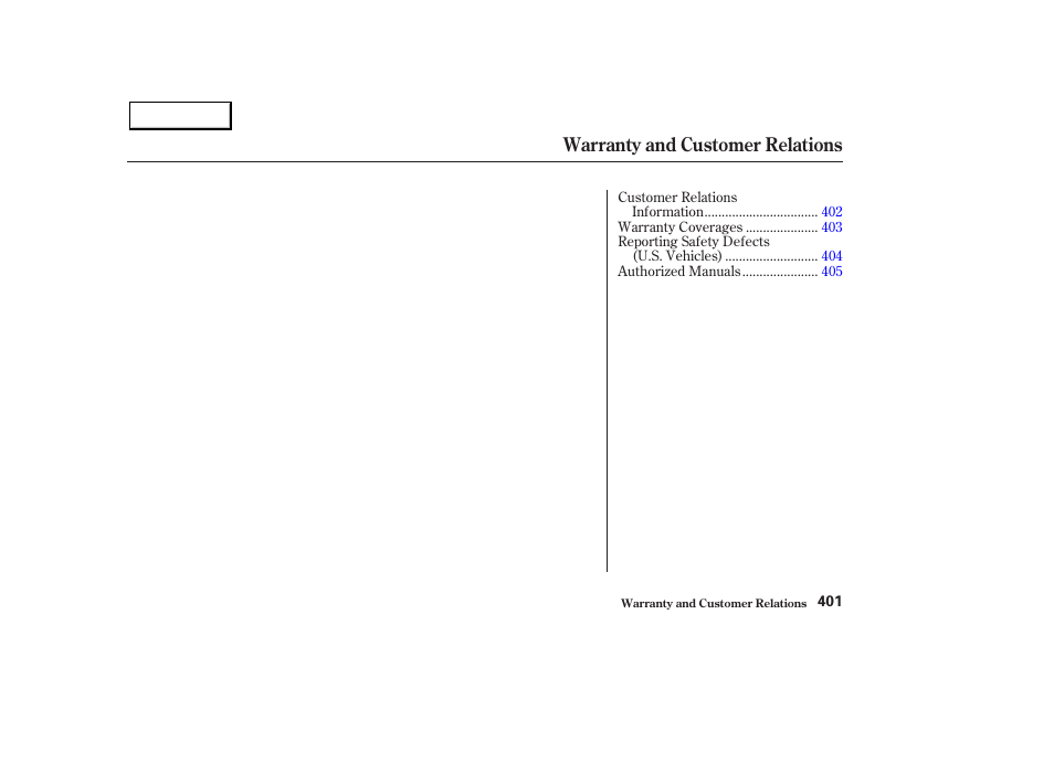 Warranty and customer relations | Acura 2003 MDX - Owner's Manual User Manual | Page 405 / 420