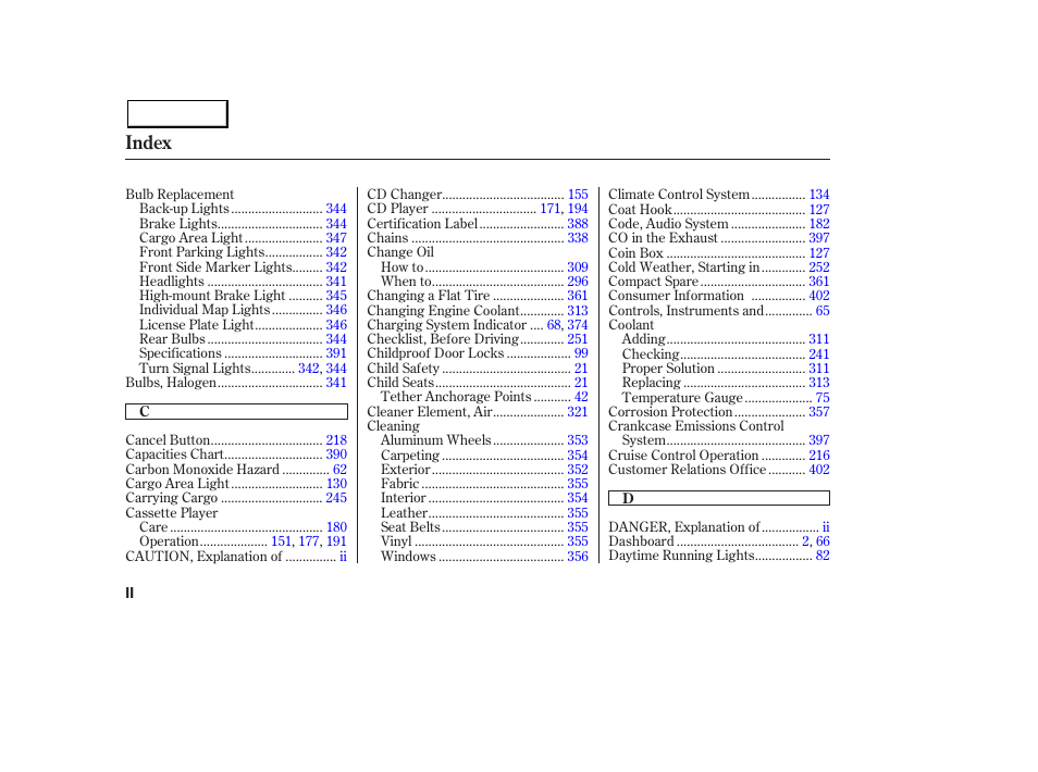 Index | Acura 2003 MDX - Owner's Manual User Manual | Page 412 / 420