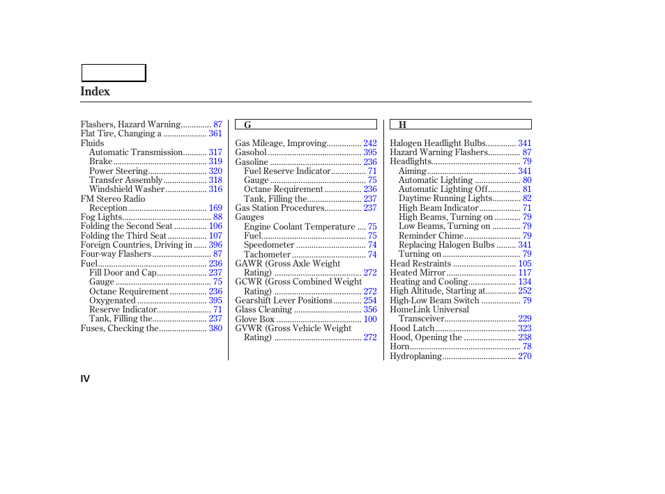 Index | Acura 2003 MDX - Owner's Manual User Manual | Page 414 / 420