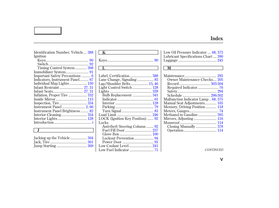 Index | Acura 2003 MDX - Owner's Manual User Manual | Page 415 / 420