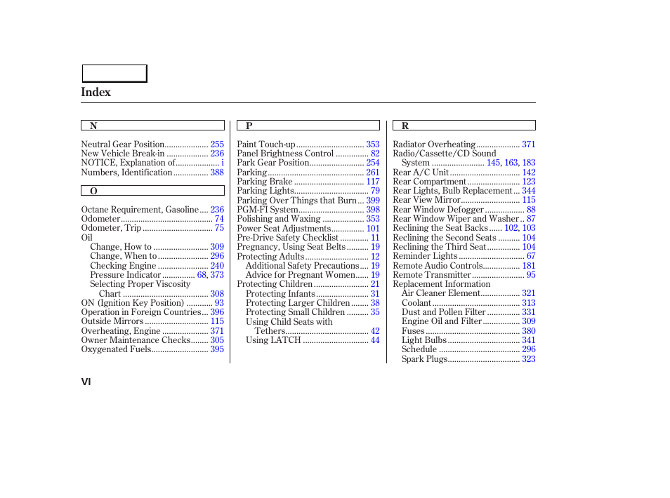 Index | Acura 2003 MDX - Owner's Manual User Manual | Page 416 / 420