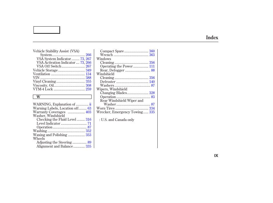 Index | Acura 2003 MDX - Owner's Manual User Manual | Page 419 / 420