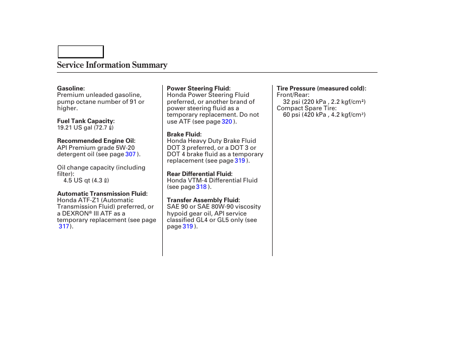 Service information summary | Acura 2003 MDX - Owner's Manual User Manual | Page 420 / 420